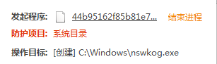友 起 程 庳 ： 」 445g5162f85581e7 一 讠 0 程  紡 护 顶 目 ： 椠 巨 录  操 作 目 朊 0凿C ： \Windows\nswkog.exe 