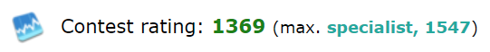 图为：Contest rating: 1369 (max.specialist, 1547)