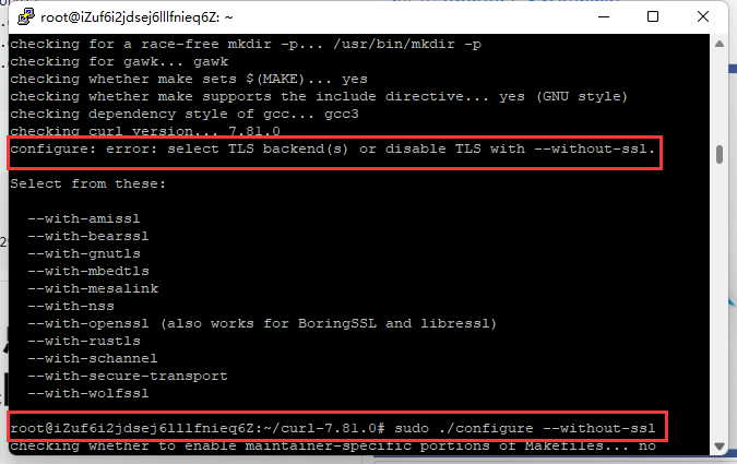 sudo ./configure --without-ssl