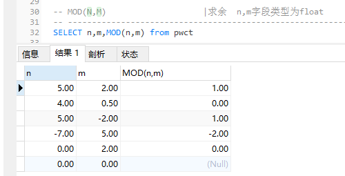 MySQL函数学习(二)-----数值型函数