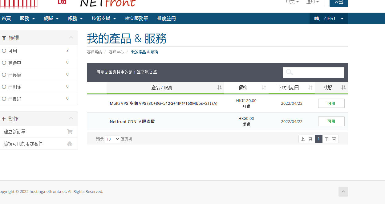 [出] netfront 绝版 8c8g512硬盘4ip [email&#160;protected] 月付100不到