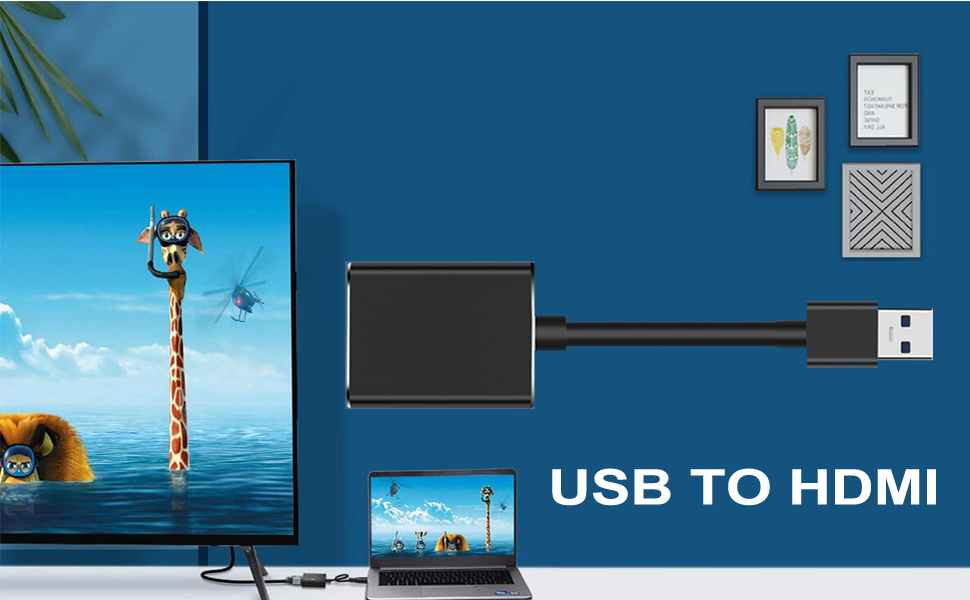 USB to HDMI Adapter, USB 3.0/2.0 to HDMI Cable Multi-Display Video Converter-  PC Laptop Windows 7 8 10,Desktop, Laptop, PC, Monitor, Projector, HDTV.[Not  Support Chromebook] 