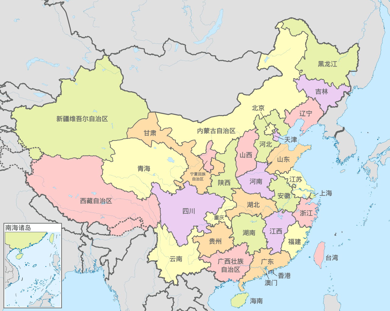中国行政区划示意图