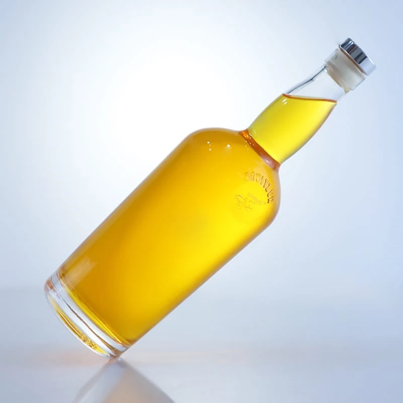 159-Customized embossed logo 700ml glass whiskey bottle 