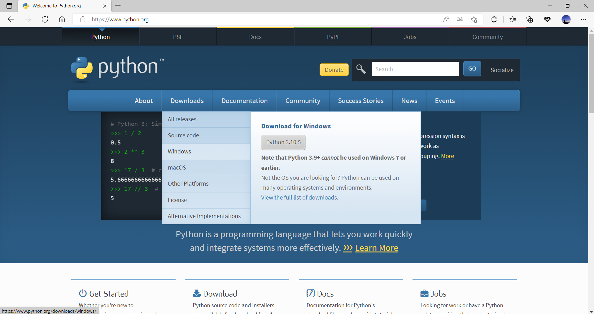 Python 官方网站首页