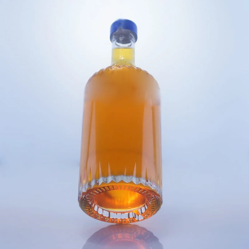113-750ml embossed unique neck brandy glass bottle with screw cap