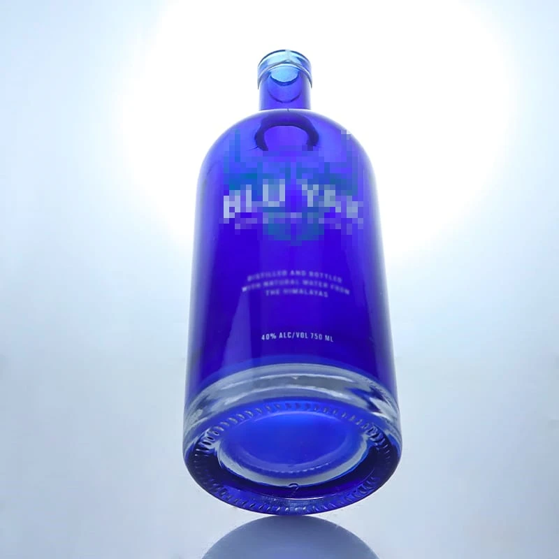 blue colored screen printing glass bottle 750ml exported to north America and south America 
