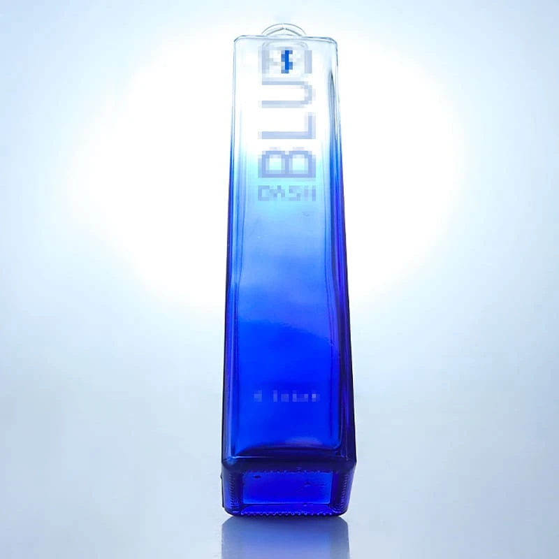 290-unique shape painting transparent blue color square bottle with screw cap