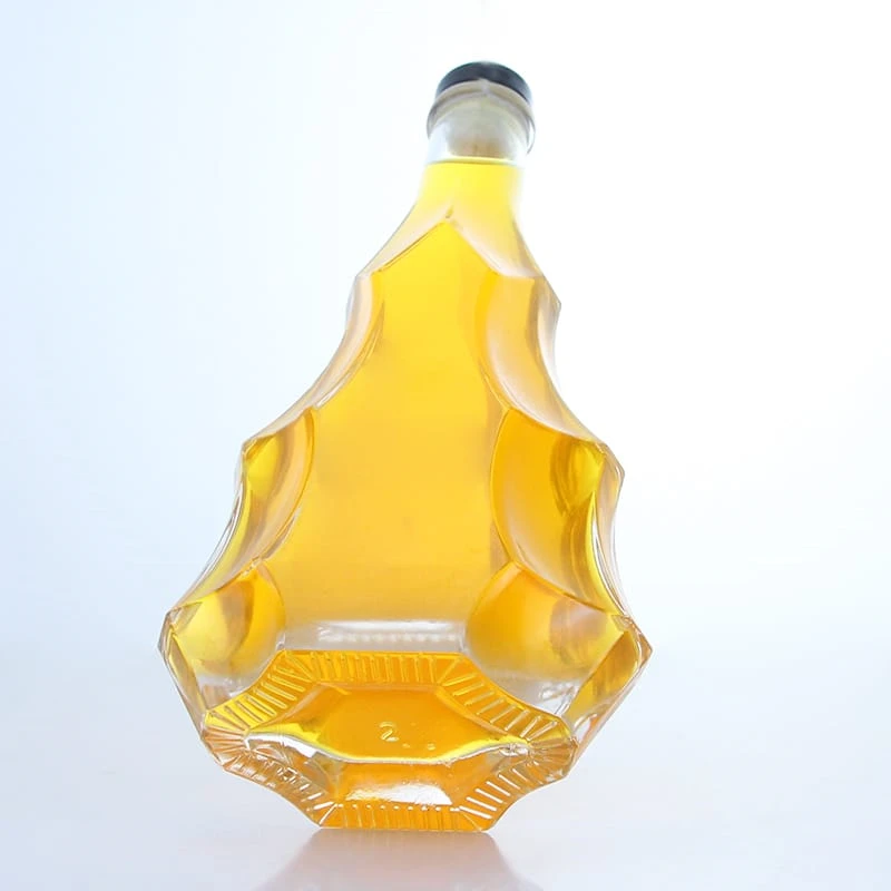344- Odd shaped 8 oz 16 oz glass vodka bottle with cork