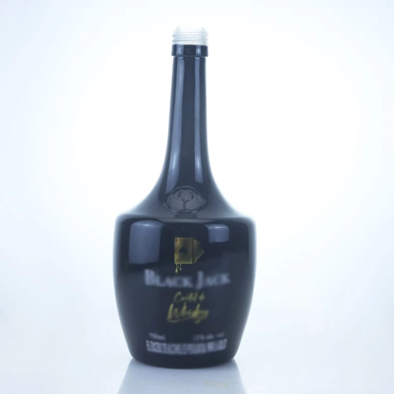 314-750ml shaped matte black long neck tequila bottle