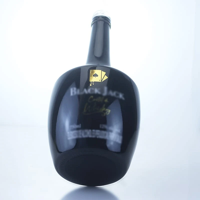 314-750ml shaped matte black long neck tequila bottle