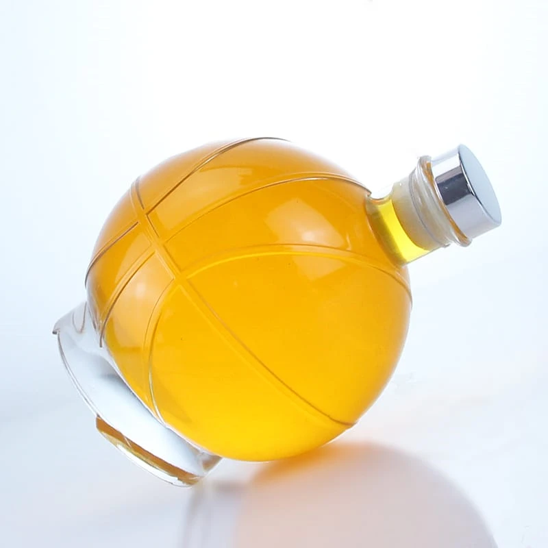 398- 750ml Odd-shaped spherical clear glass bottle with cork