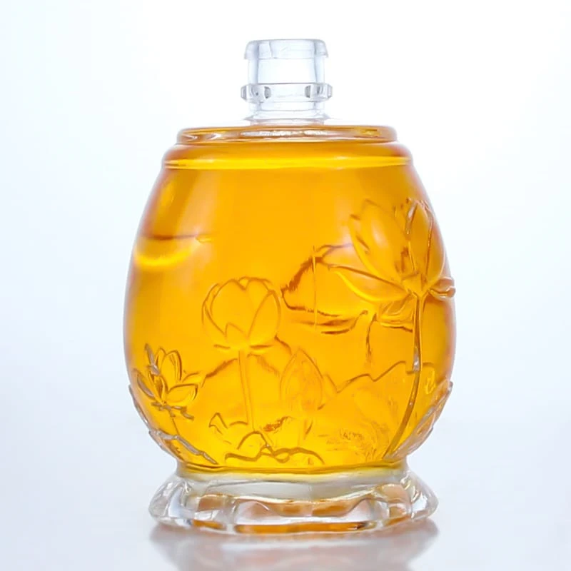 465-500ml vase shape embossed glass bottle with lid