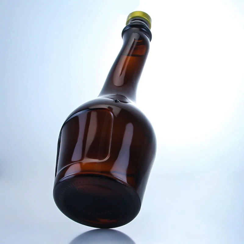 491-custom made unique neck amber liquor bottle
