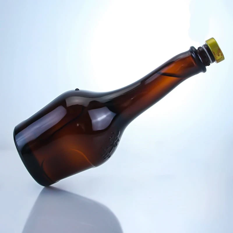 491-custom made unique neck amber liquor bottle