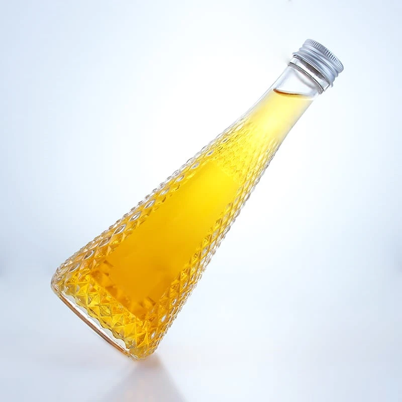 438-Tapered and ribbed 360ml glass bottle with a screw cap