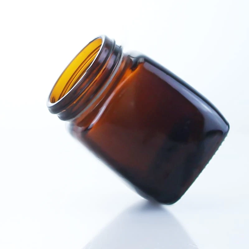 square shape amber flint glass jars used for  food chemistry and pharmaceuticals