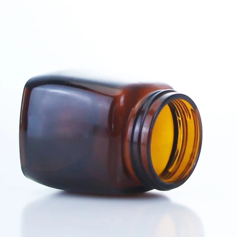 square shape amber flint glass jars used for  food chemistry and pharmaceuticals