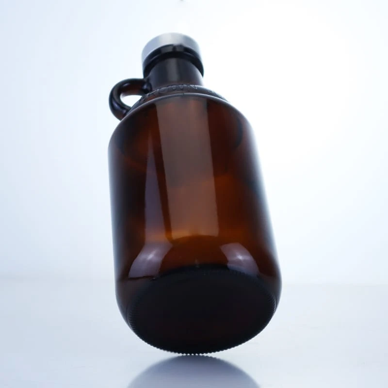 508-chemical brown embossed glass bottle with a handle