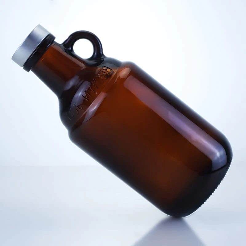 508-chemical brown embossed glass bottle with a handle