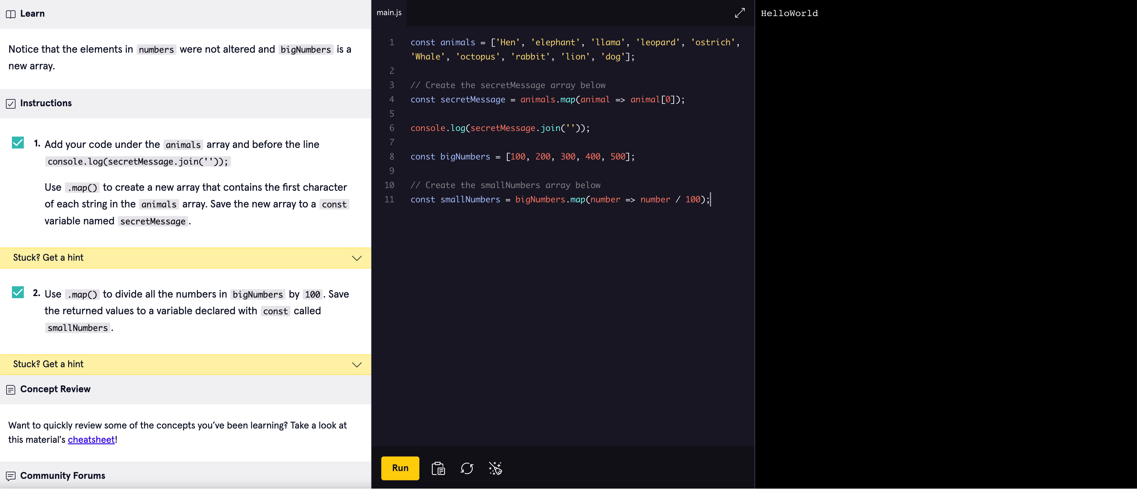 Codecademy interactive console