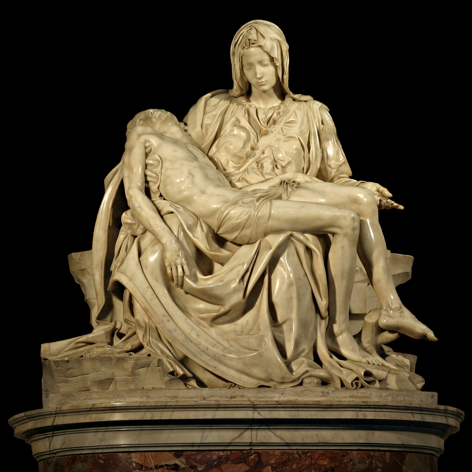 米开朗琪罗《圣殇》体现了中世纪中期对基督受难的沉思和对圣母玛利亚的敬拜