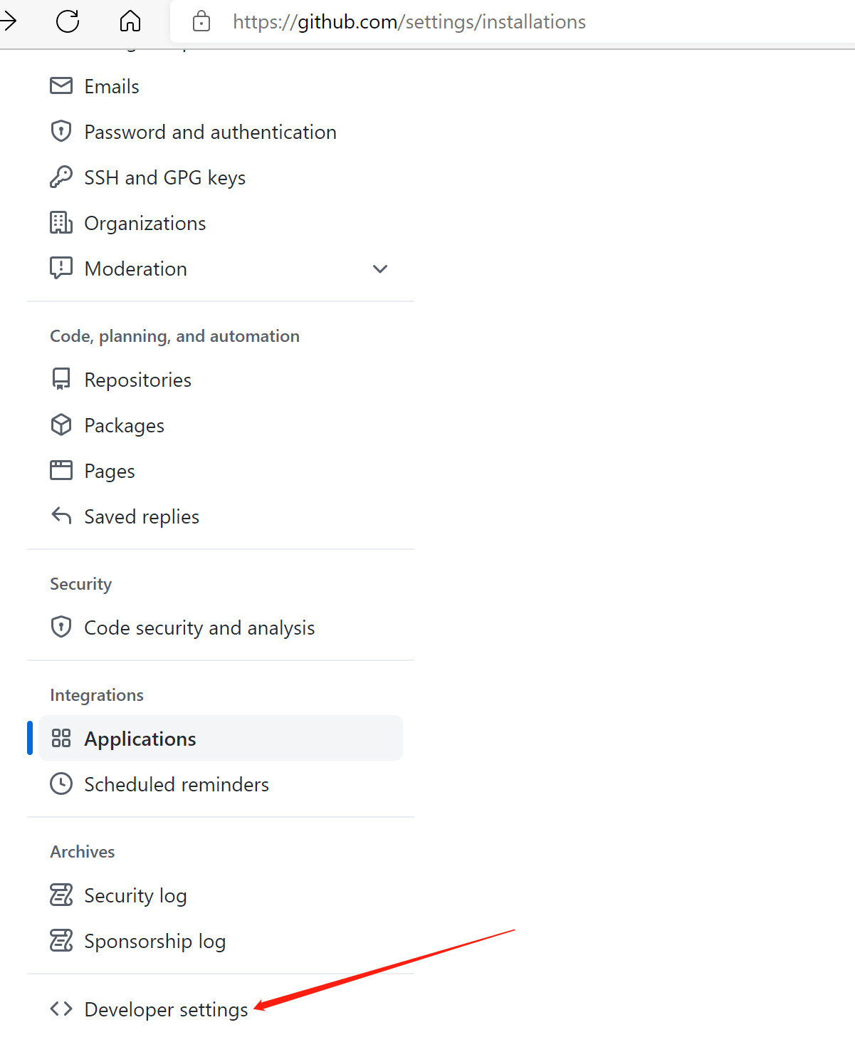 点击Developer settings