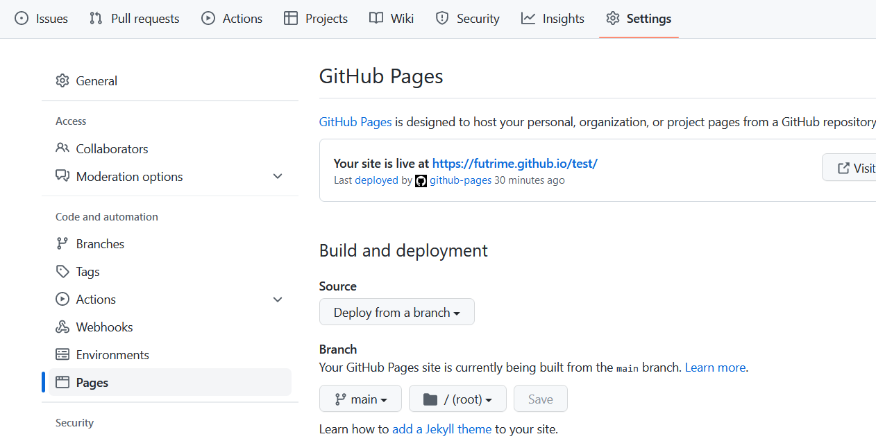 The GitHub Pages configurations