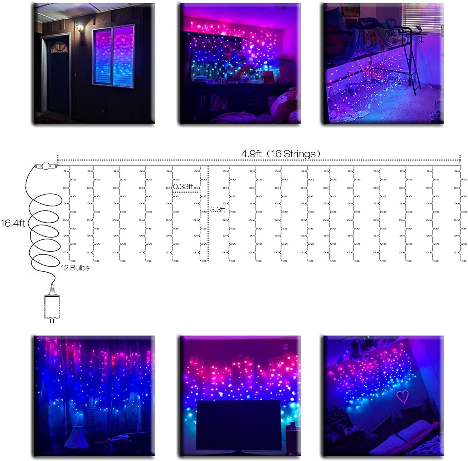 Rideau Lumineux à Brancher Intérieure, 1.5 X 1.0m LED Guirlande Lumineuse Rideau 192LEDs, 8 Modes D'Eclairage, Decoration De Fenêtre, Chambre, Noël, Mariage (Etanche IP44) - ST0019 14 Rideau Lumineux à Brancher Intérieure, 1.5 X 1.0m LED Guirlande Lumineuse Rideau 192LEDs, 8 Modes D'Eclairage, Decoration De Fenêtre, Chambre, Noël, Mariage (Etanche IP44) - ST0019 -Lemax Decor Magasin