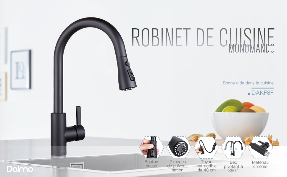 Robinet De Cuisine Extractible En Acier Inoxydable, 3 Modes De Jet, Robinet Mitigeur 360 ° Rotatif Pour Cuisine Ou Salle De Bain, Noir – DAKF8F 10 Robinet De Cuisine Extractible En Acier Inoxydable, 3 Modes De Jet, Robinet Mitigeur 360 ° Rotatif Pour Cuisine Ou Salle De Bain, Noir – DAKF8F -Promos Gout Cuisine Boutique