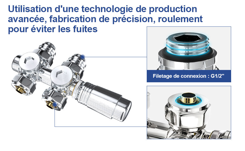 Meykoers Kit Complet Robinet De Radiateur Thermostatique équerre Vannes De Radiateur 1/2 Coudée Chromée 12 Raccord de vanne de radiateur