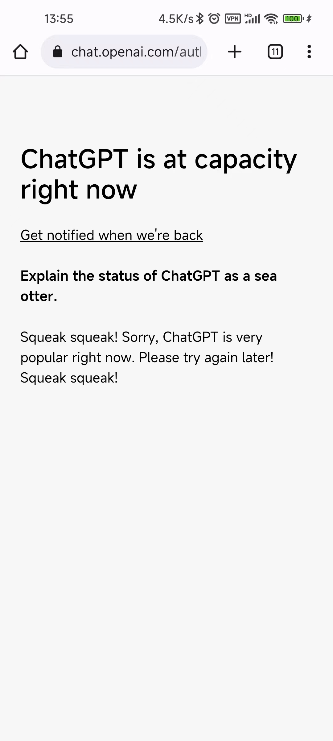 chatgpt at capacity right now