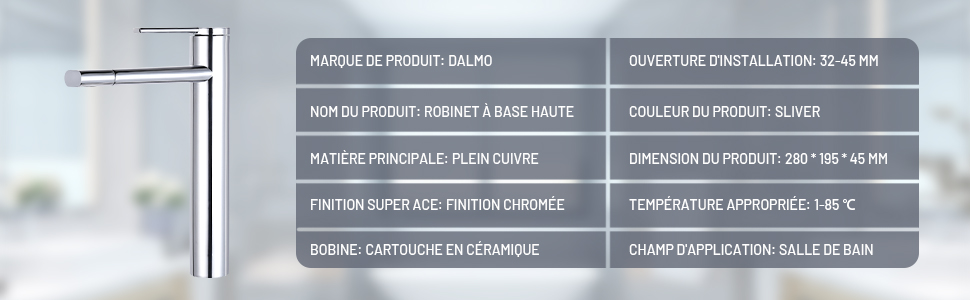 DALMO Robinet De Lavabo, Robinet De Lavabo à Deux Vitesses Rotatif 360 ° Avec Laiton Chromé, Robinet De Lavabo à Cartouche En Céramique, Économiseur D'eau à Mains Libres - DBWF01TL 12 width=750