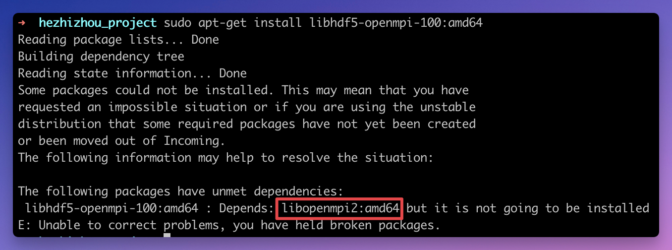 install libhdf5-openmpi-100:amd64