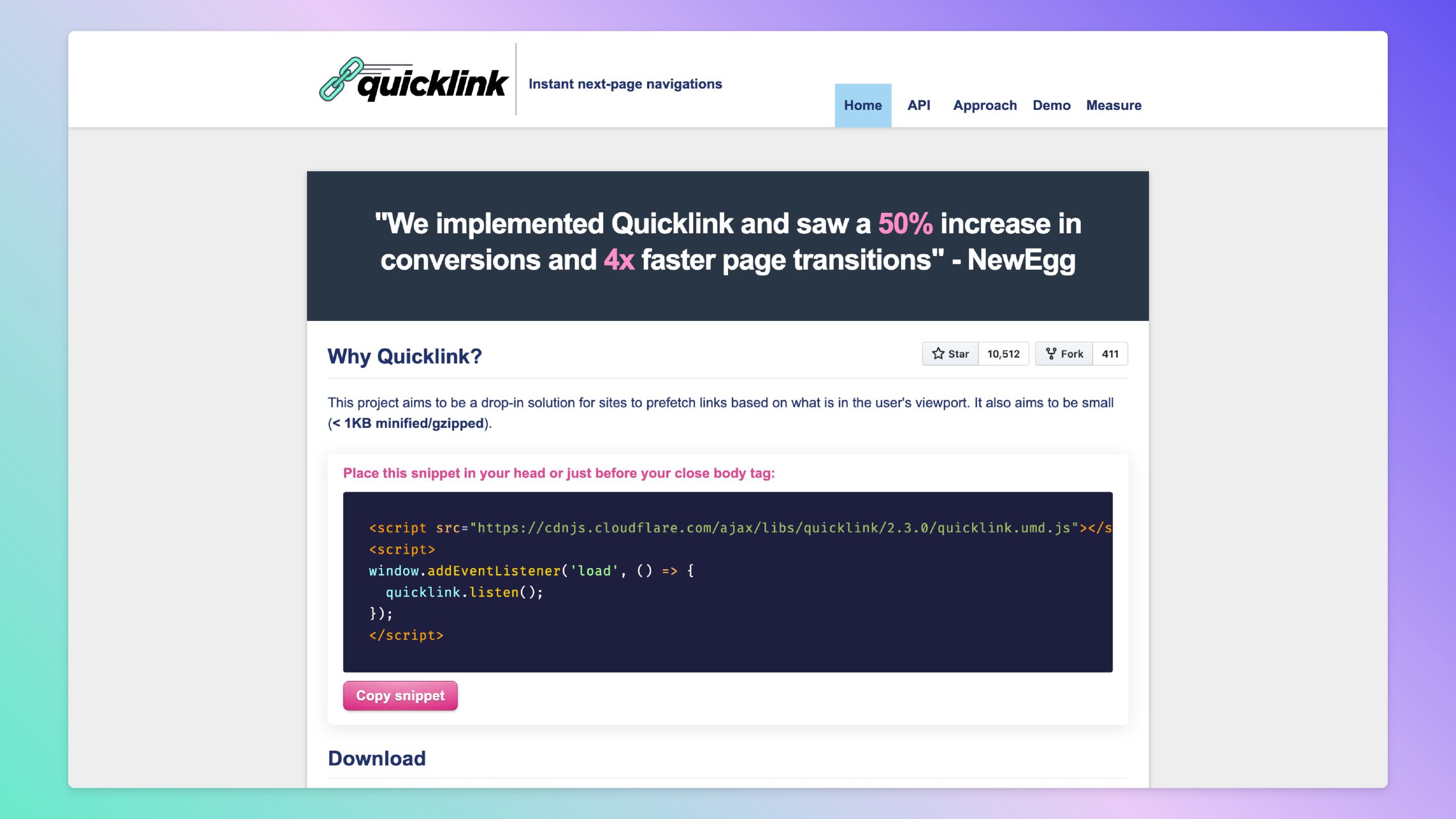 Quicklink一行代码即可提升网站访问速度