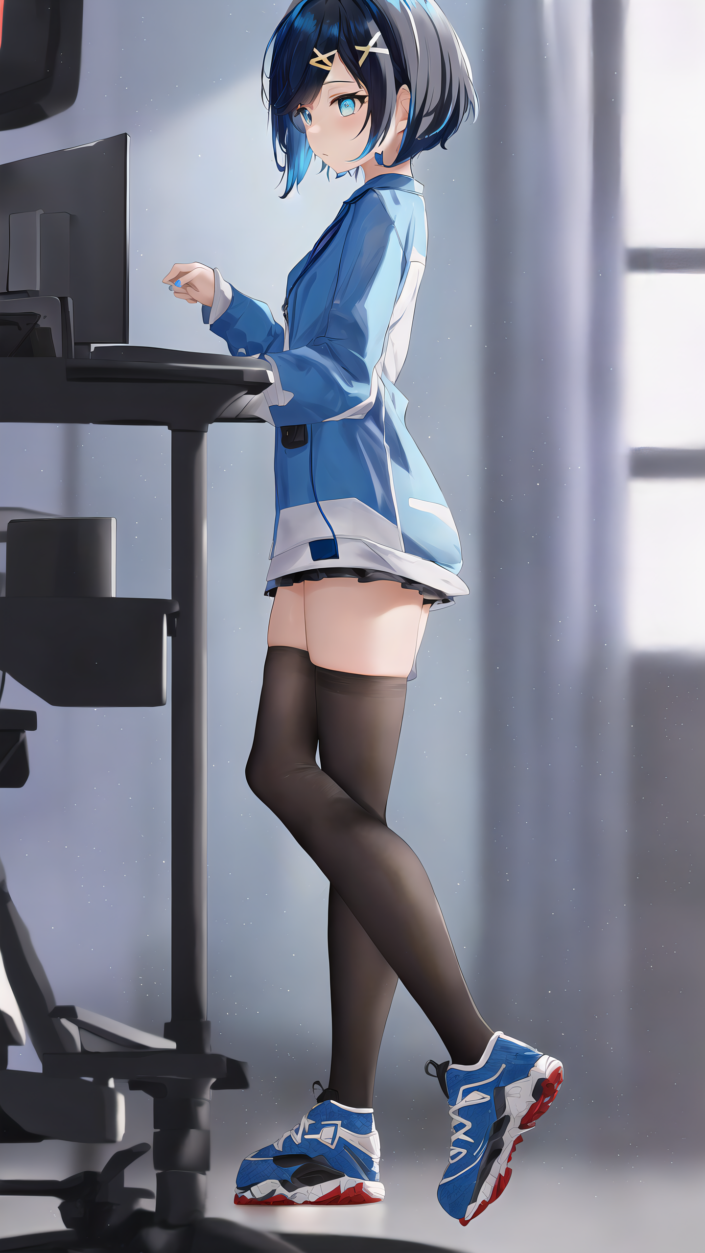 00015-3971146189-full body, shoes, masterpiece, best quality,, highres,, _short black hair_1.3_, _blue x hair ornament_1.5_, blue eyes, 1girl, th.png