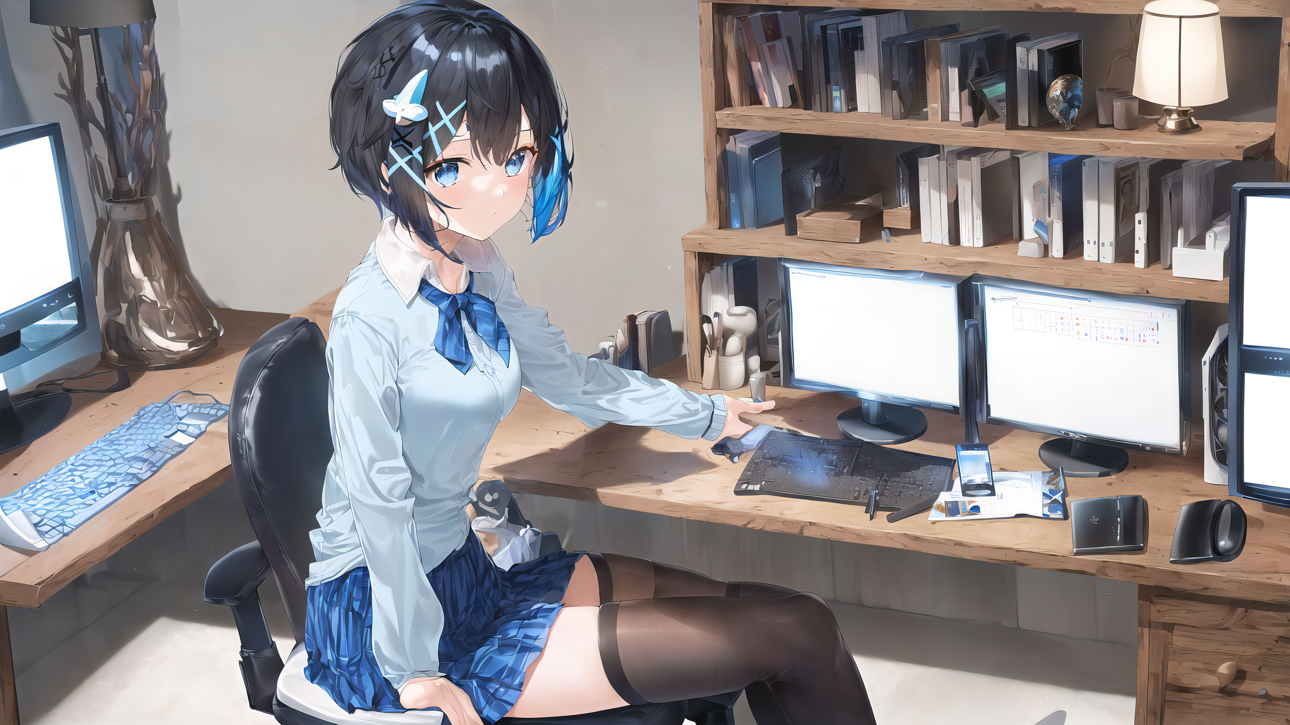 00043-2555995863-desk, chair, _computer_1.5_, _monitor_1.5_, phone, pen, notebook, clock, lamp, calendar, masterpiece, best quality,, _short blac.png