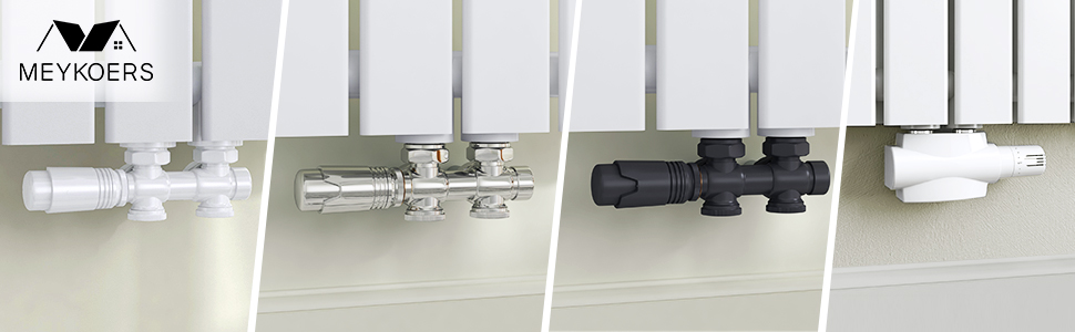 Meykoers Kit Complet Robinet De Radiateur Thermostatique équerre Vannes De Radiateur 1/2 Coudée Chromée 10 Vannes de radiateur