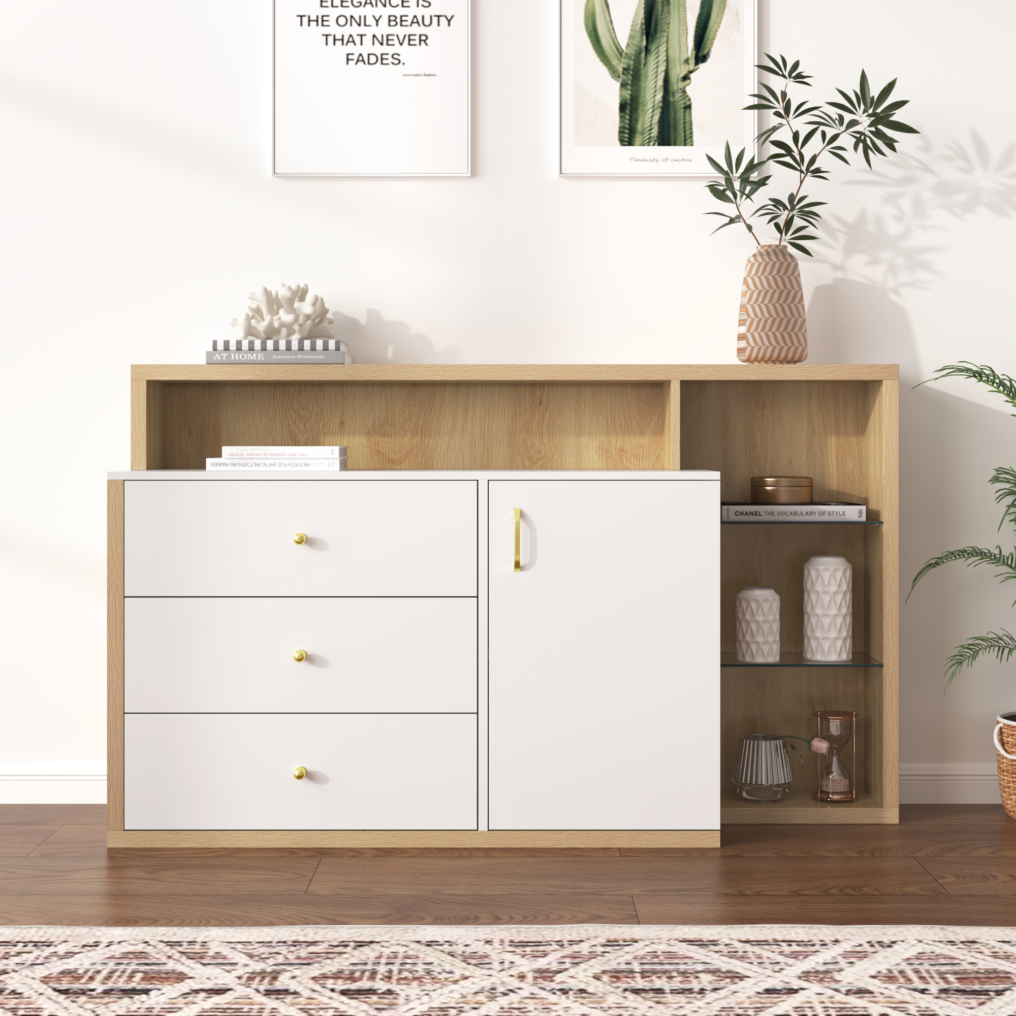 Buffet 140 X 20 X 85 Avec 1 Porte, 3 Tiroirs, 2 Compartiments En Verre, Meuble De Rangement De Large Espace, Commode D’étagère Pour Salon Ou Cuisine, Blanc 12 Buffet 140 X 20 X 85 Avec 1 Porte, 3 Tiroirs, 2 Compartiments En Verre, Meuble De Rangement De Large Espace, Commode D’étagère Pour Salon Ou Cuisine, Blanc -Homcomes Boutique