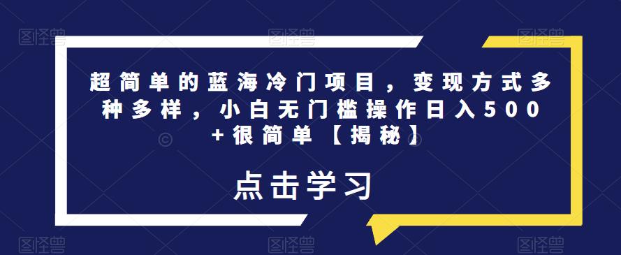 超简单的蓝海冷门项目，变现方式多种多样，小白无门槛操作日入500+很简单【揭秘】第一学习库-致力于各大收费VIP教程和网赚项目分享第一学习库