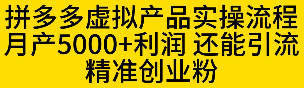 拼多多虚拟产品实操流程，月产5000+利润，还能引流精准创业粉【揭秘】第一学习库-致力于各大收费VIP教程和网赚项目分享第一学习库