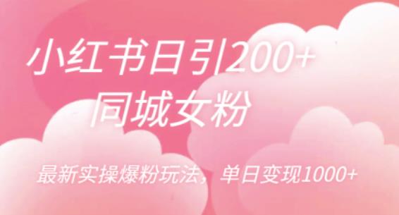 小红书日引200+同城女粉，最新实操爆粉玩法，单日变现1000+【揭秘】一点库资源-致力于各大收费VIP教程和网赚项目分享一点库资源