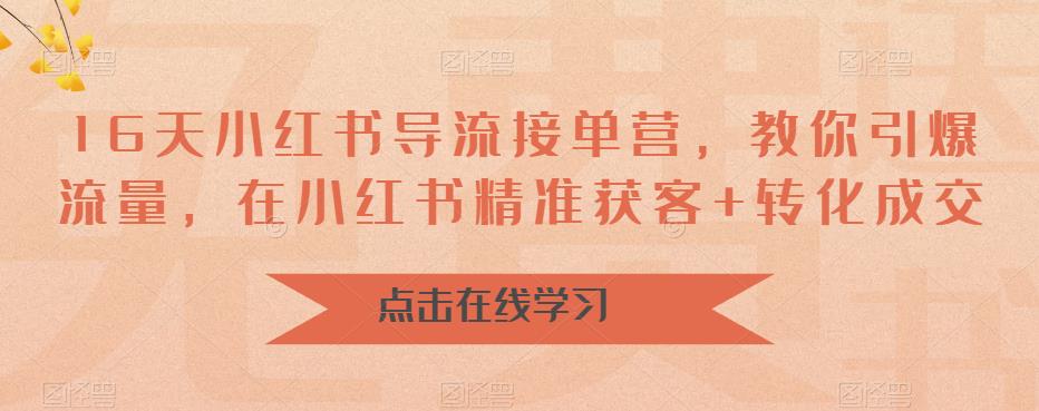 16天小红书导流接单营，教你引爆流量，在小红书精准获客+转化成交第一学习库-致力于各大收费VIP教程和网赚项目分享第一学习库