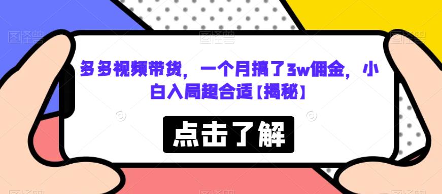 多多视频带货，一个月搞了3w佣金，小白入局超合适【揭秘】一点库资源-致力于各大收费VIP教程和网赚项目分享一点库资源