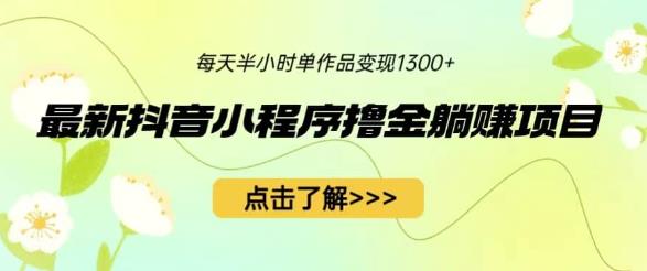 最新抖音小程序撸金躺赚项目，一部手机每天半小时，单个作品变现1300+【揭秘】一点库资源-致力于各大收费VIP教程和网赚项目分享一点库资源