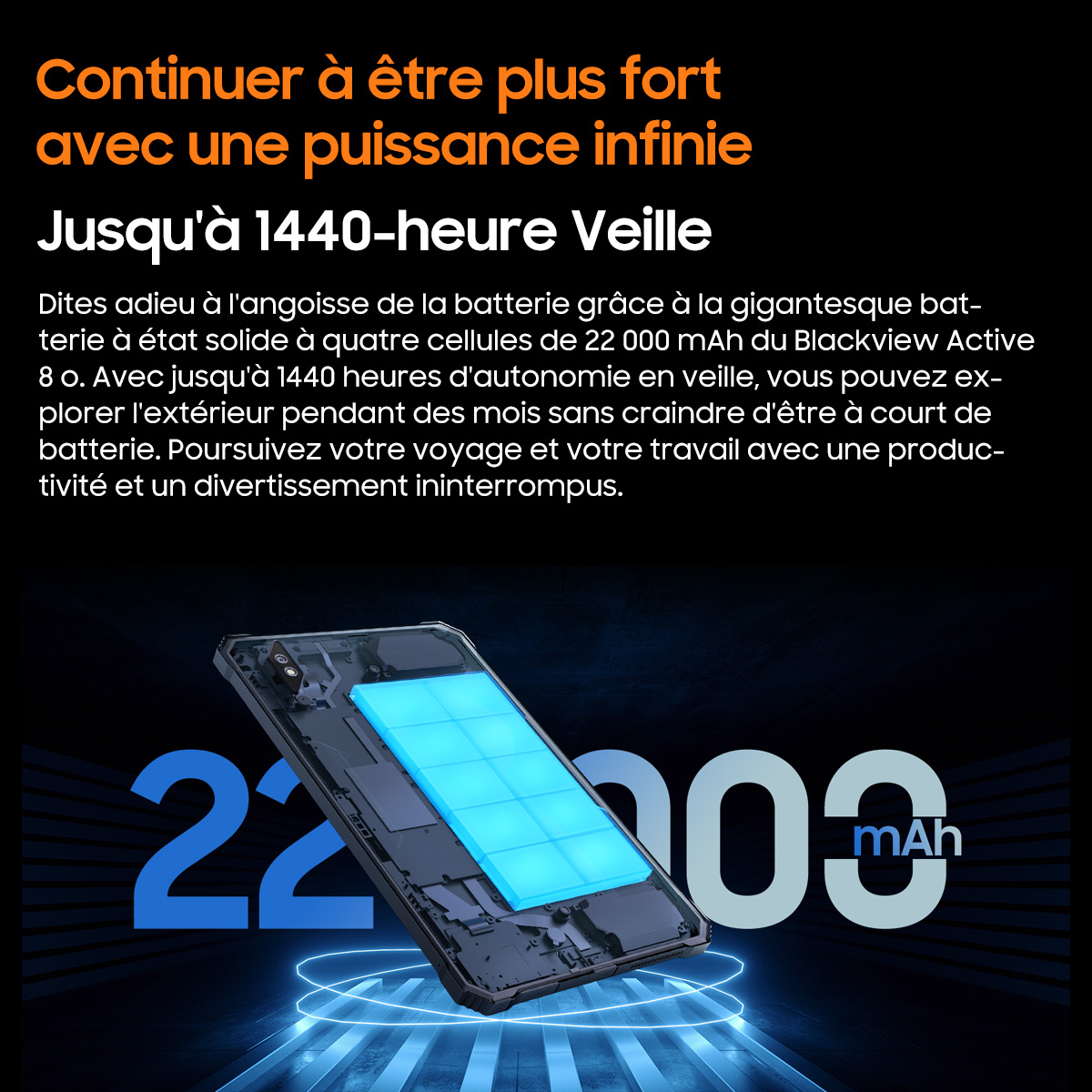 Tablette tactile Blackview Active 8 Tablette Tactile Incassable 10.36 2.4K  FHD+ 12Go+128Go(SD 1To) 22000mAh(33W) 16MP+13MP Android 13 - Noir