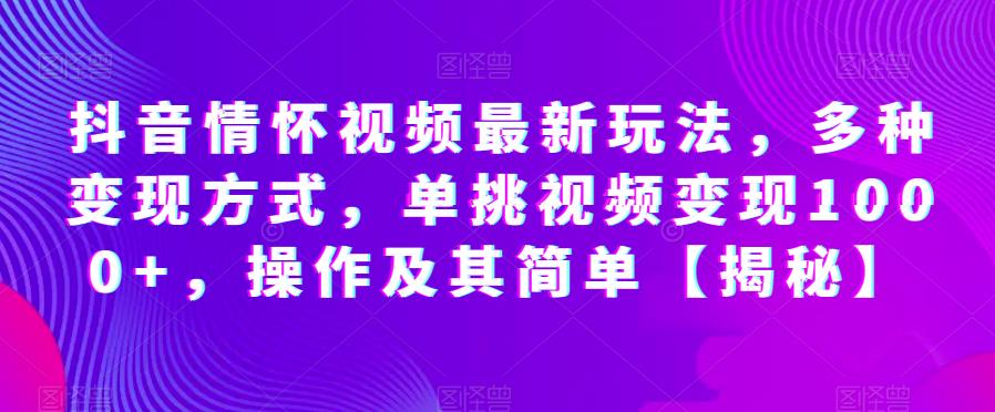 抖音情怀视频最新玩法，多种变现方式，单挑视频变现1000+，操作及其简单【揭秘】一点库资源-致力于各大收费VIP教程和网赚项目分享一点库资源