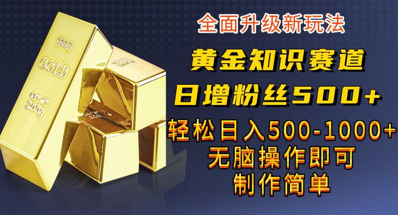 黄金知识赛道，一条作品涨粉500+，私域高利润单品转化，一部手机轻松实现日入500【揭秘】第一学习库-致力于各大收费VIP教程和网赚项目分享第一学习库