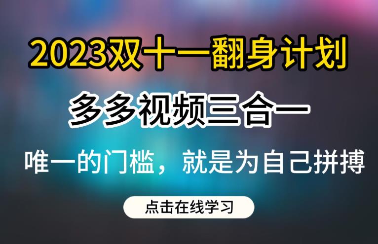 2023双十一翻身计划，多多视频带货三合一玩法教程【揭秘】第一学习库-致力于各大收费VIP教程和网赚项目分享第一学习库