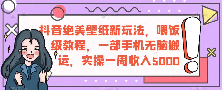 抖音绝美壁纸新玩法，喂饭级教程，一部手机无脑搬运，实操一周收入5000【揭秘】一点库资源-致力于各大收费VIP教程和网赚项目分享一点库资源